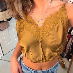 Free People Mustard Lace Cami Top